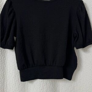 SO Black Puff Sleeve Blouse Relaxed Boxy Style
